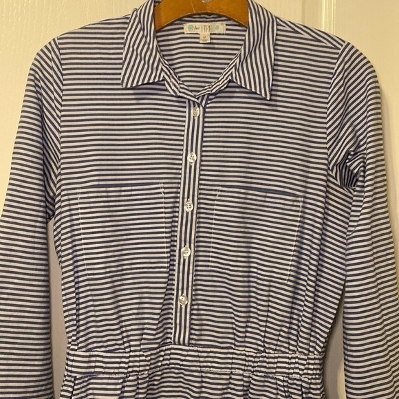 Womens Blue and White Striped Button Up Collared Dress Size Medium NWOT - Picture 4 of 13